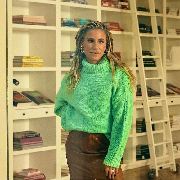 ALC Mint Alpaca Merino Wool Knit Oversized Slouchy Pullover Turtleneck Sweater S - Picture 9 of 16